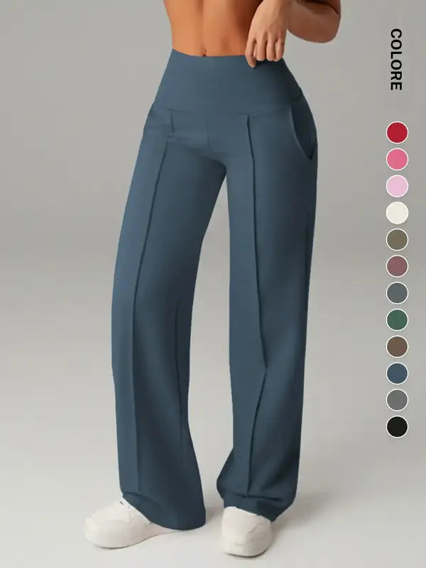 Joggers da donna a vita alta con tasche laterali, pantaloni da yoga sportivi casual, vestibilità ampia con elastico in vita, leggings lunghi regolari per tutte le stagioni