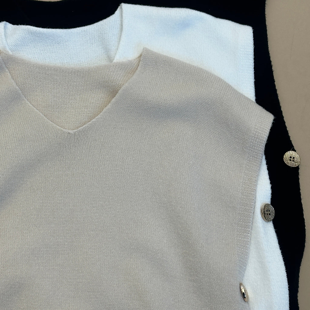 [2026] Smanicato In Maglia Con Scollo a V e Bottoni Laterali