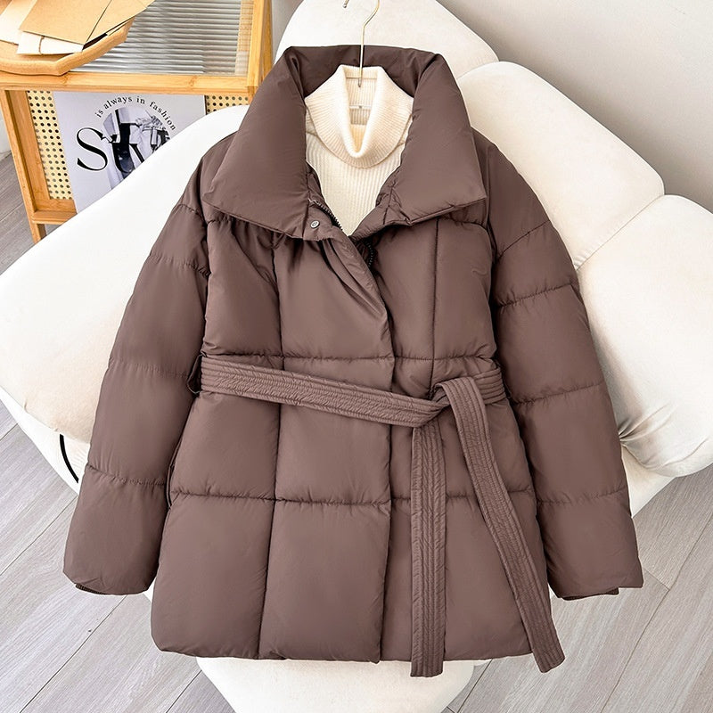 Giacca da donna Premium Piumino imbottito con cintura a mezza lunghezza, Cappotto casual da donna, Cappotto invernale da donna idrorepellente Classico trapuntato, Capospalla con tasca grande