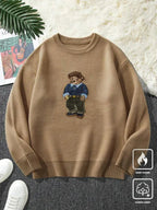 Maglione girocollo unisex con stampa orsetto dei cartoni animati, maglione casual ampio a maniche lunghe per autunno e inverno, maglieria moda da donna per l'uso quotidiano