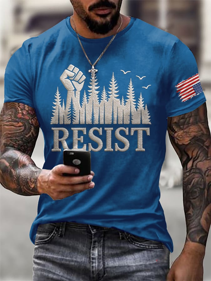 T-shirt da uomo retrò con stampa "Resist Save The Forest Service"