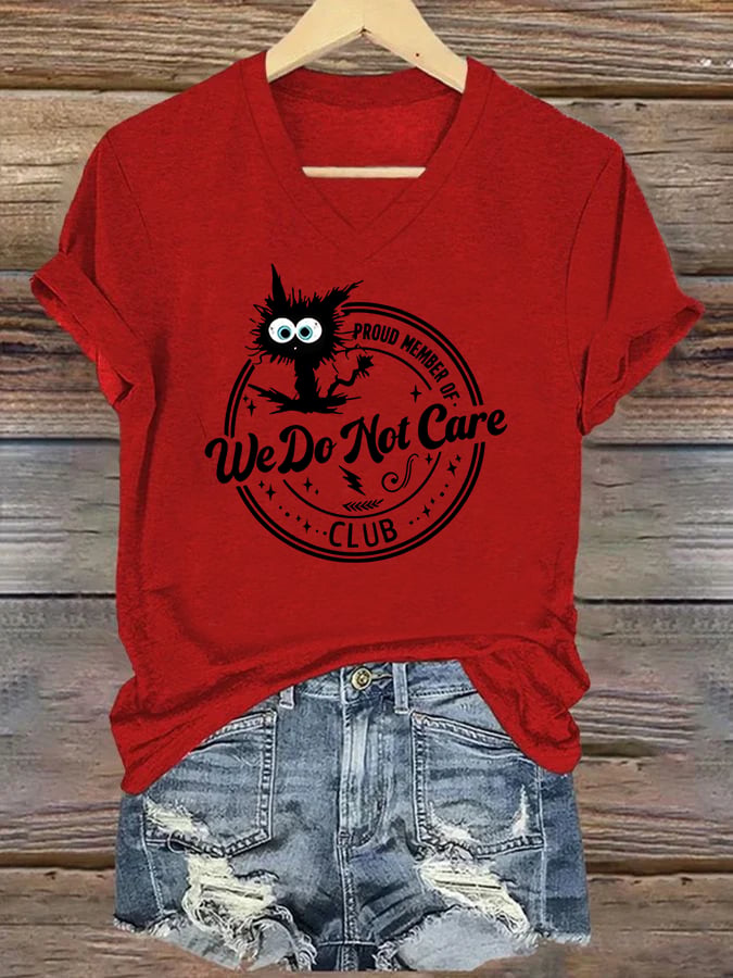 V-Neck Retro Funny Proud Member Of  Club We Do Not Care Menopause Perimenopause Print T-Shirt