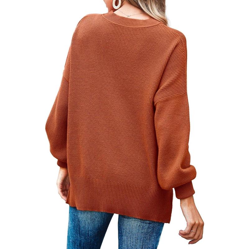 Pull Tunique Oversize Femme, Ample, Manches Longues, Tricot Côtelé, Fentes Latérales