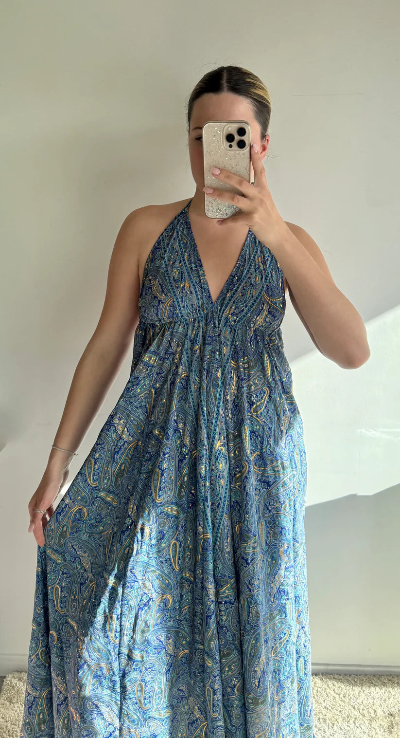 Vestito lungo da donna stile boho chic - rosso