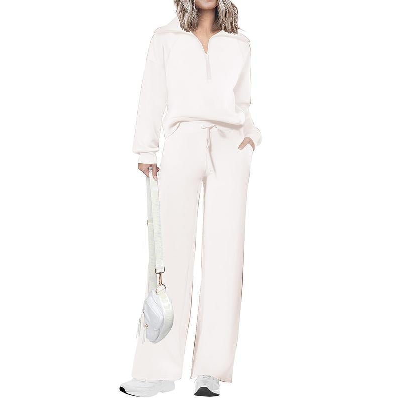 Ensemble de survêtement décontracté 2 pièces pour femme - Sweat-shirt à demi-zip et pantalon large avec cordon de serrage - Haut et pantalon de survêtement assortis pour le confort