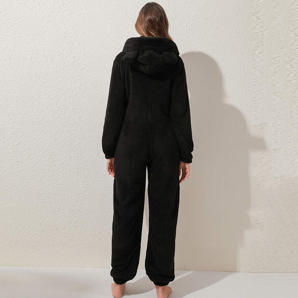 Combinaison Pyjama Polaire Femme Combinaison Polaire Chaude Combinaison Nuit Une Pièce Zippée à Capuche Vêtement de Détente