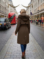 Manteau parka mi-long chaud et tendance pour femme automne-hiver, col en fausse fourrure, ceinture à cordon de serrage à la taille, coupe-vent, imperméable, résistant au froid