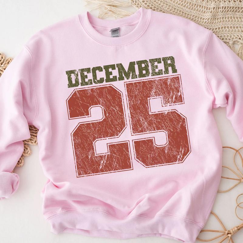 Sweat-shirt de Noël rétro, T-shirt 25 décembre, Vêtements de fêtes, Chemises de Noël pour femmes, Col rond de Noël, Cadeau de Noël, Pull d'hiver