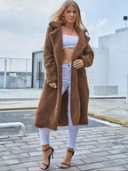 Manteau en fausse fourrure uni avec poches et boutons, col à revers et manches longues, tenue décontractée pour l'automne et l'hiver, vêtements pour femmes pour un usage quotidien