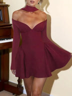 Robe unie à épaules dénudées pour femmes, élégante robe longue à manches longues et coupe trapèze pour les fêtes, les vacances, les invitées de mariage, vêtements de printemps et d'automne pour femmes