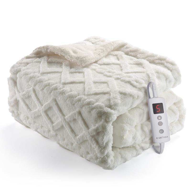 Couverture chauffante – Plaid chauffant électrique en Sherpa épais et touffeté avec 10 niveaux de chauffage et 10 réglages de temps, couverture chauffante lavable en machine et certifiée ETL pour un chauffage rapide, 50