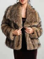 Giacca in finta pelliccia tinta unita da donna, cappotto casual a maniche lunghe con colletto per autunno e inverno, abbigliamento da donna per tutti i giorni, top carini