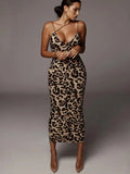 Vestito da donna asimmetrico leopardato, elegante vestito attillato senza maniche con spalline sottili per feste, discoteche, serate, prendisole alla moda, abbigliamento estivo da donna, vestito midi