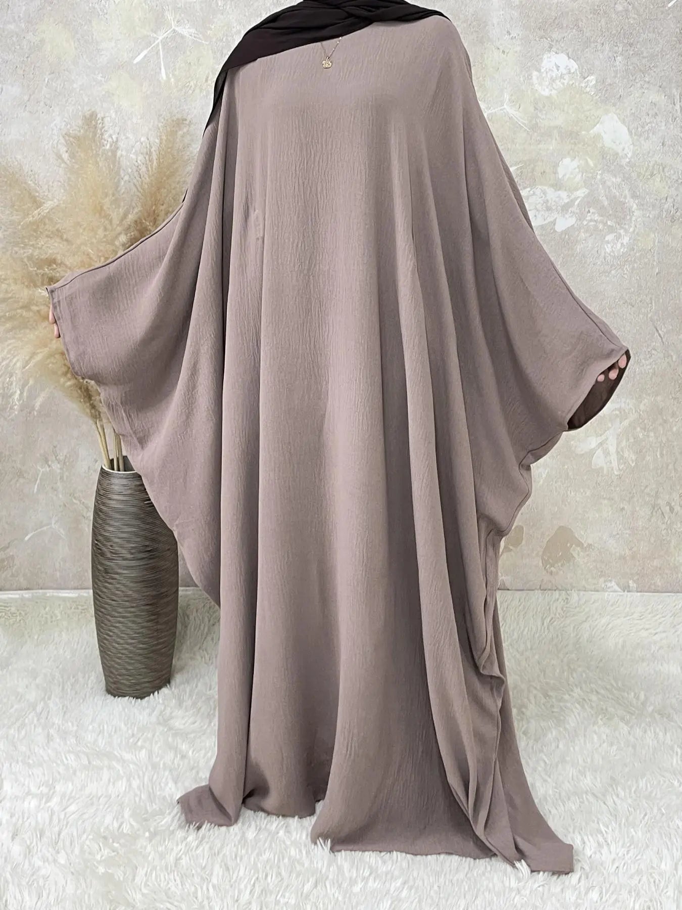 [Taglie Forti] Abito lungo tinta unita Abaya da donna, girocollo modesto a maniche lunghe per l'uso quotidiano, abbigliamento islamico da donna per tutte le stagioni