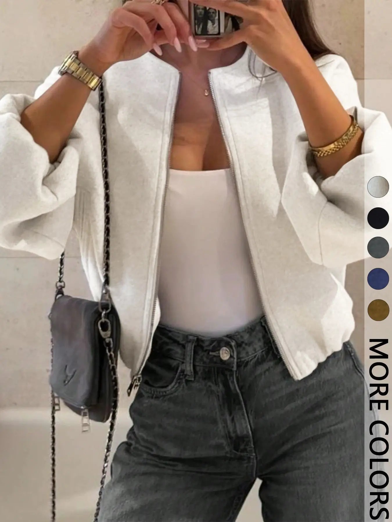 Giacca con Cerniera da Donna, Cappotto Casual da Donna, Perfetto per l'Uso Quotidiano in Autunno e Inverno, Vestibilità Aderente, Tessuto, Spessore Moderato del Tessuto