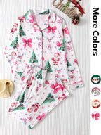 Ensemble deux pièces de pyjama pour femme, imprimé de Noël, avec chemise boutonnée à poche et pantalon à taille élastique, pyjama décontracté et confortable avec haut à manches longues et col, ensemble de pyjama pour femme, pour le printemps et l'automne