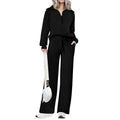 Ensemble de survêtement décontracté 2 pièces pour femme - Sweat-shirt à demi-zip et pantalon large avec cordon de serrage - Haut et pantalon de survêtement assortis pour le confort