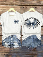 🔥Compra 3 e ottieni il 15% di sconto🔥T-shirt stampata vintage girocollo con la scritta "Your Cute Genes With Great Jeans"