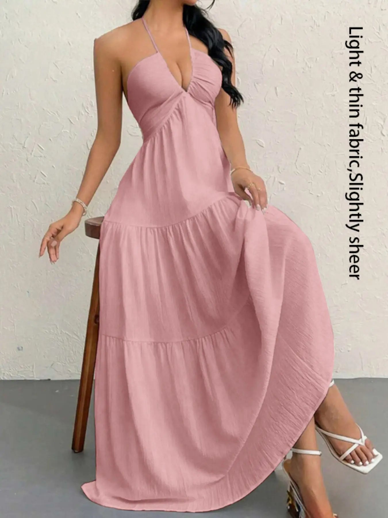 Robe unie pour femme, vêtements d'été pour femme, robe décontractée sans manches et dos nu pour les vacances à la plage, vêtements d'été pour femme