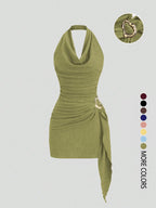 Robe Halter plissée unie pour femme