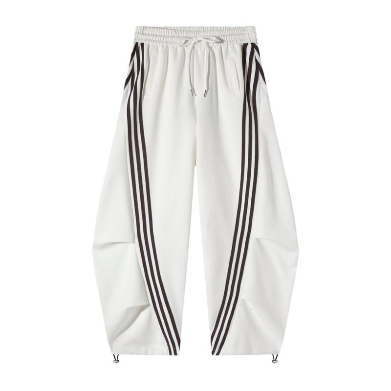 Pantaloni sportivi larghi a gamba larga a righe da donna, casual streetwear, con elastico in vita e tasche laterali per l'allenamento