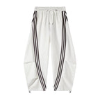 Pantaloni sportivi larghi a gamba larga a righe da donna, casual streetwear, con elastico in vita e tasche laterali per l'allenamento