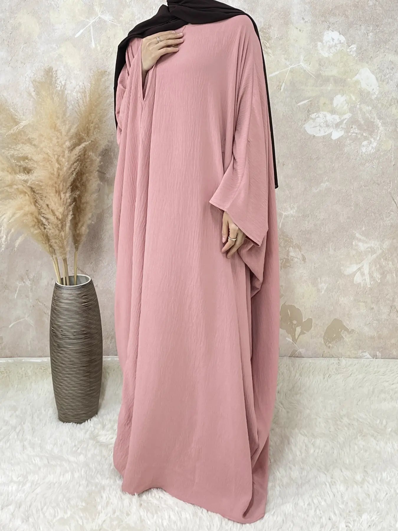 [Taglie Forti] Abito lungo tinta unita Abaya da donna, girocollo modesto a maniche lunghe per l'uso quotidiano, abbigliamento islamico da donna per tutte le stagioni