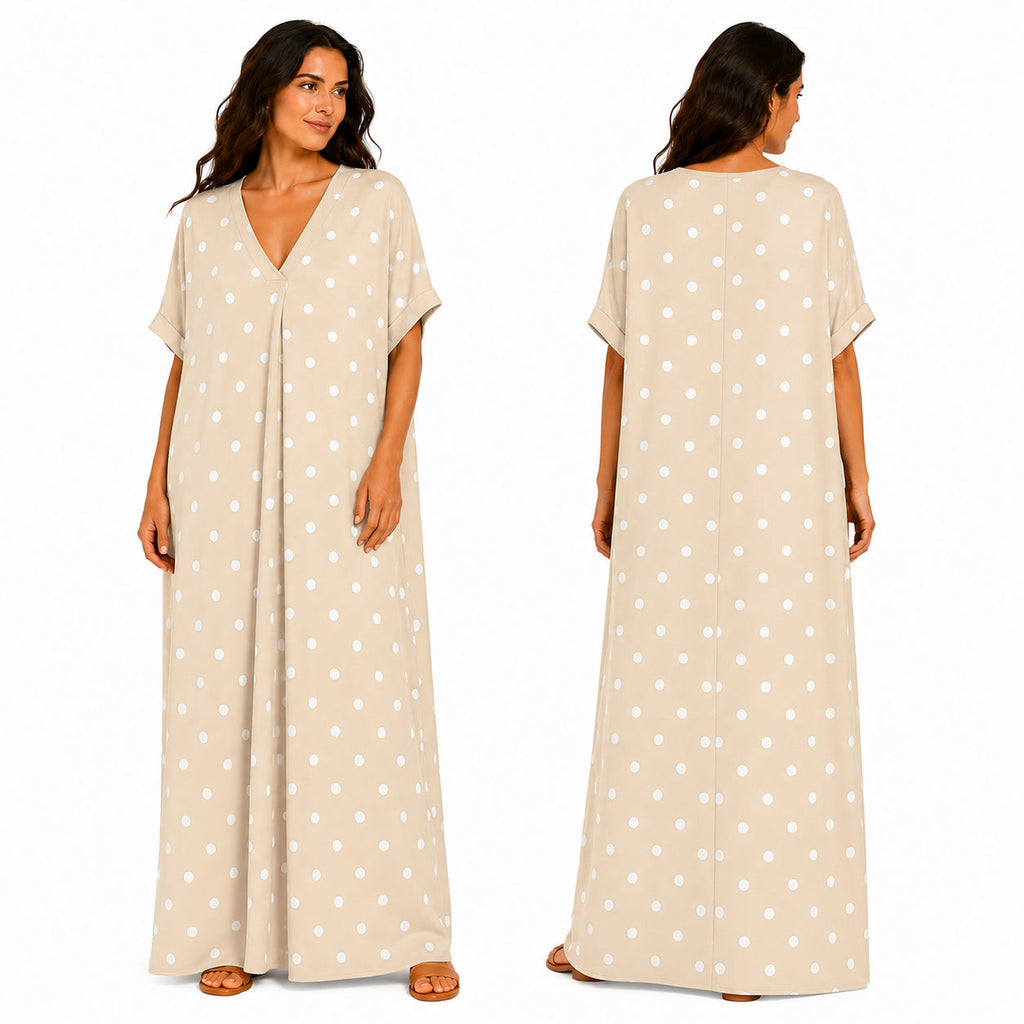 Robe longue oversize fluide chic à pois pour femme été