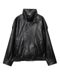Giacca in Ecopelle Nera Collo Coreana Oversize Stile Moto Biker Orlo Elasticizzato Streetwear Casual Maniche Lunghe Impermeabile Antivento Capispalla per Primavera & Autunno, Abbigliamento Donna per Tutti i Giorni