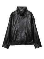 Giacca in Ecopelle Nera Collo Coreana Oversize Stile Moto Biker Orlo Elasticizzato Streetwear Casual Maniche Lunghe Impermeabile Antivento Capispalla per Primavera & Autunno, Abbigliamento Donna per Tutti i Giorni