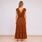 [2026.NOHO] Carmen, Vestito Lungo Con Balze E Volant Sullo Scollo A V
