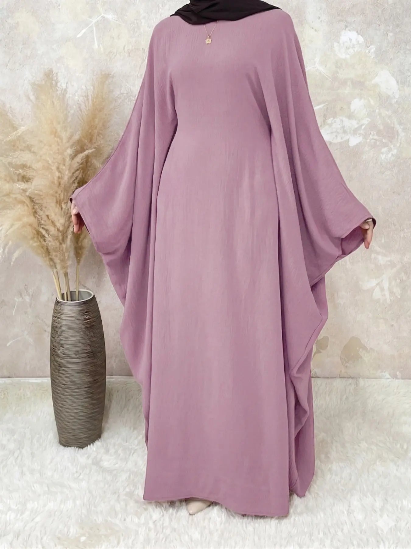 [Taglie Forti] Abito lungo tinta unita Abaya da donna, girocollo modesto a maniche lunghe per l'uso quotidiano, abbigliamento islamico da donna per tutte le stagioni