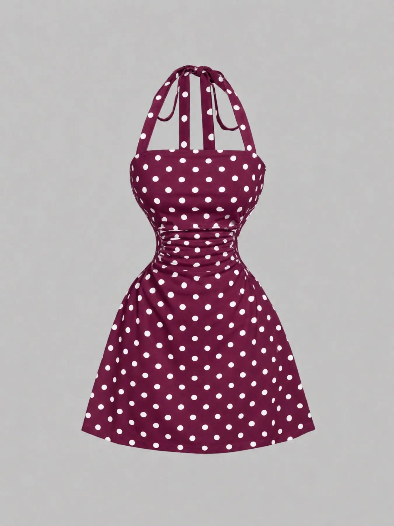 Robe licou unie froncée à nouer dans le dos pour femme