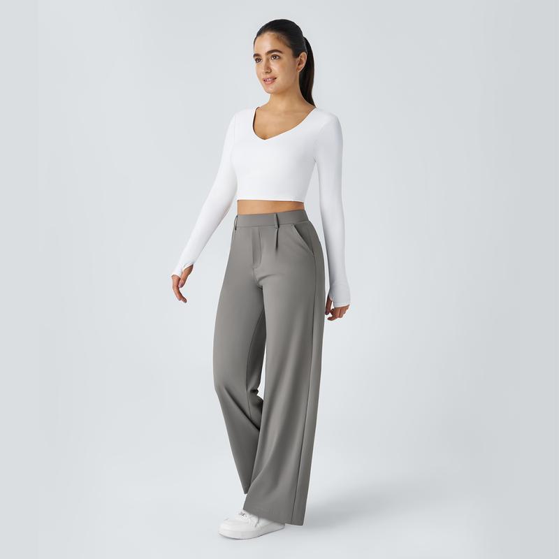 Pantaloni da Lavoro a Vita Alta con Tasche e Gamba Dritta, Abiti Business Casual da Donna, Abbigliamento Sportivo e da Esterno da Donna