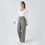 Pantaloni da Lavoro a Vita Alta con Tasche e Gamba Dritta, Abiti Business Casual da Donna, Abbigliamento Sportivo e da Esterno da Donna