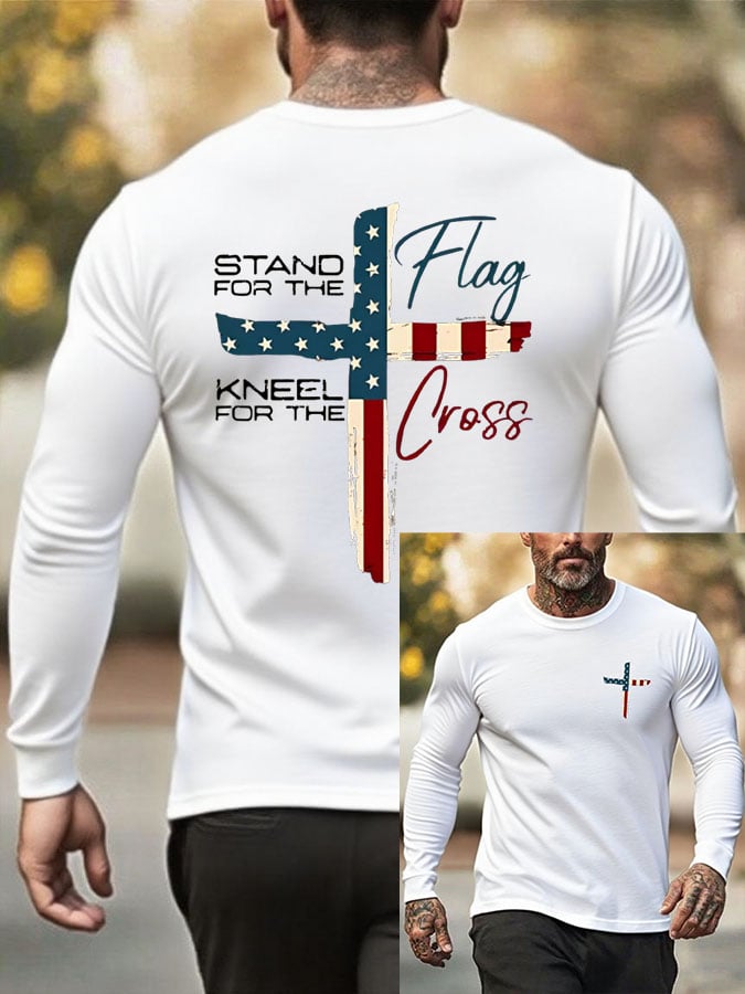 🔥Compra 3 e ottieni il 15% di sconto🔥T-Shirt da uomo con stampa "Stand For The Flag Kneel For The Cross"