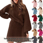 Ensembles 2 Pièces Femme 2025 Pulls Col Montant Manches Longues Côtelés et Mini-Jupe