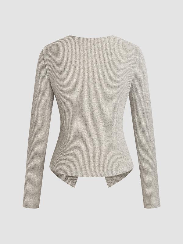 Haut à manches longues décontracté et élégant en maille côtelée boutonnée pour femme, coupe ajustée unie, convient à toutes les saisons, épaisseur de tissu modérée