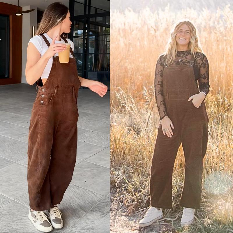 Salopette en velours côtelé pour femmes, pantalon large à bretelles en velours côtelé, combinaison ample réglable avec poches
