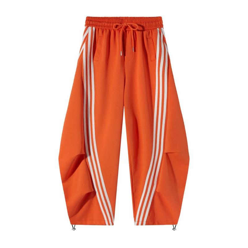 Pantaloni sportivi larghi a gamba larga a righe da donna, casual streetwear, con elastico in vita e tasche laterali per l'allenamento
