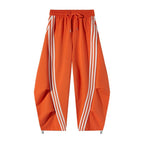 Pantaloni sportivi larghi a gamba larga a righe da donna, casual streetwear, con elastico in vita e tasche laterali per l'allenamento