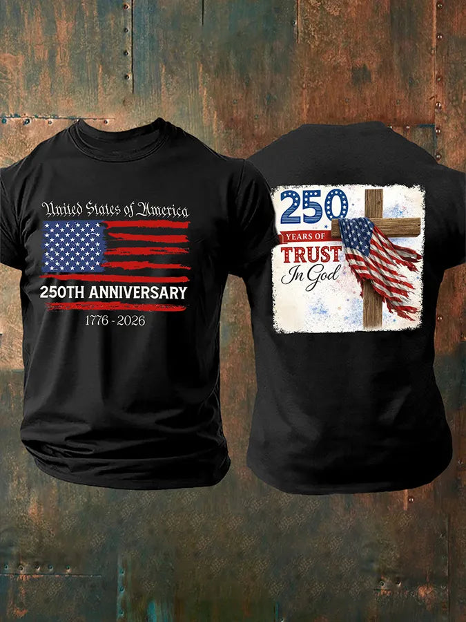 T-shirt da uomo retrò "In God We Trust" 250° anniversario 1776-2026 con stampa