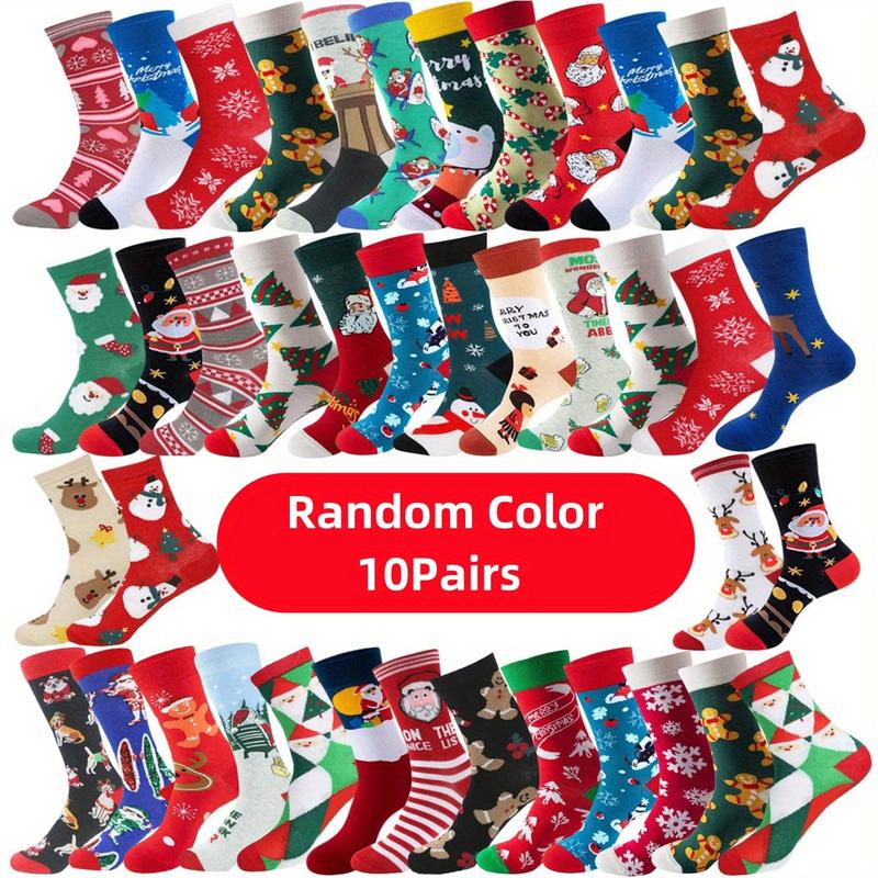10 paires de chaussettes de Noël mignonnes et fantaisie pour femme/homme