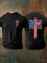Men's I Kneel At The Cross And Stand At The Flag Print T-Shirt