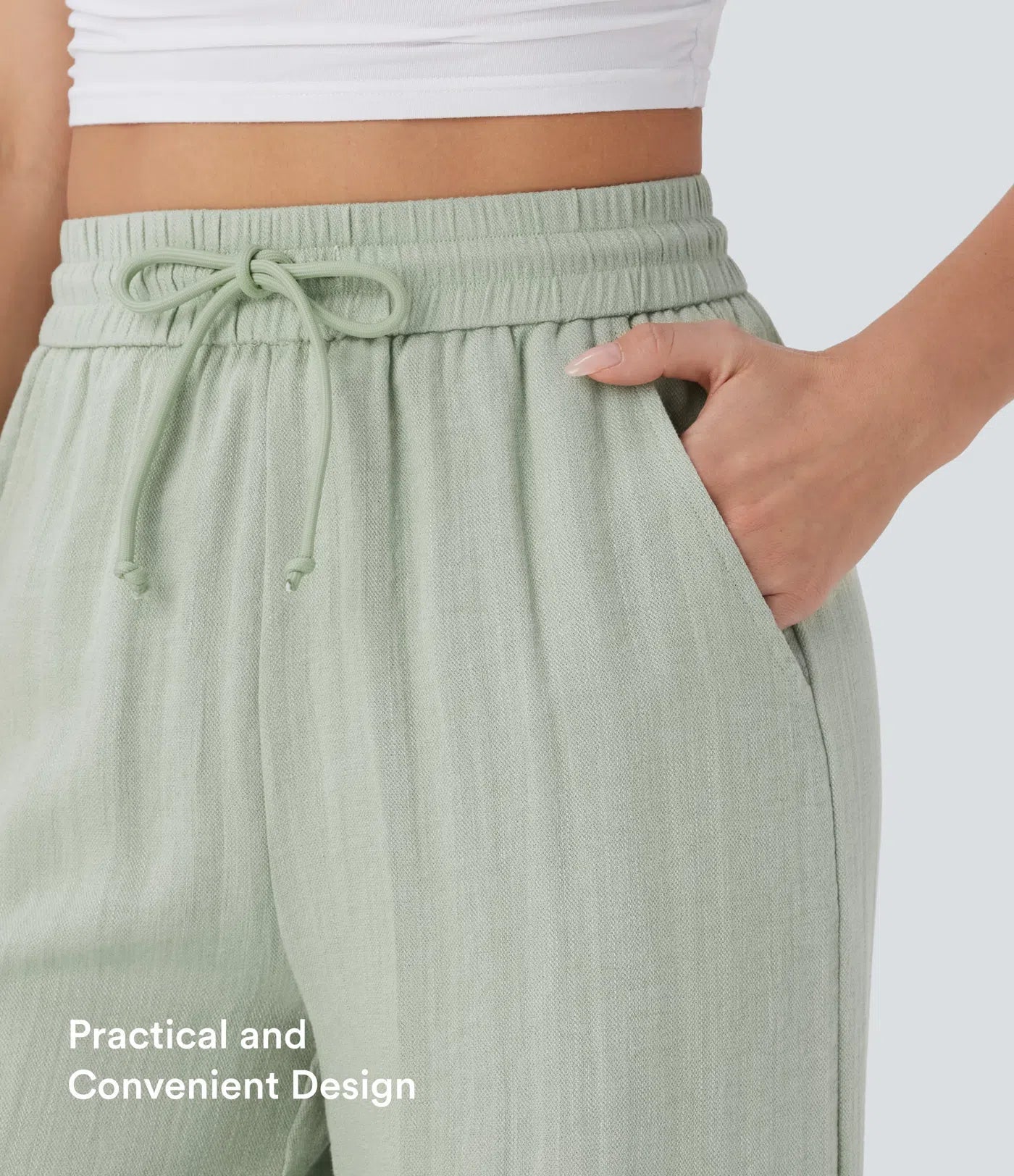 Pantalon ample taille haute en lin avec cordon de serrage et grandes poches