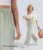 Pantalon ample taille haute en lin avec cordon de serrage et grandes poches