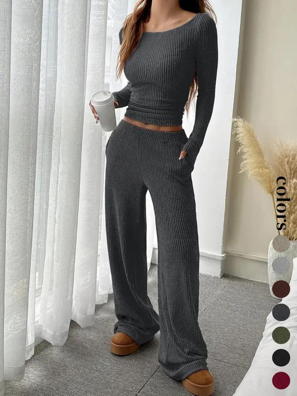 Ensemble Femme Rayé Décontracté Haut Manches Longues & Pantalon Ample à Poches, Style Européen, Confortable pour le Quotidien