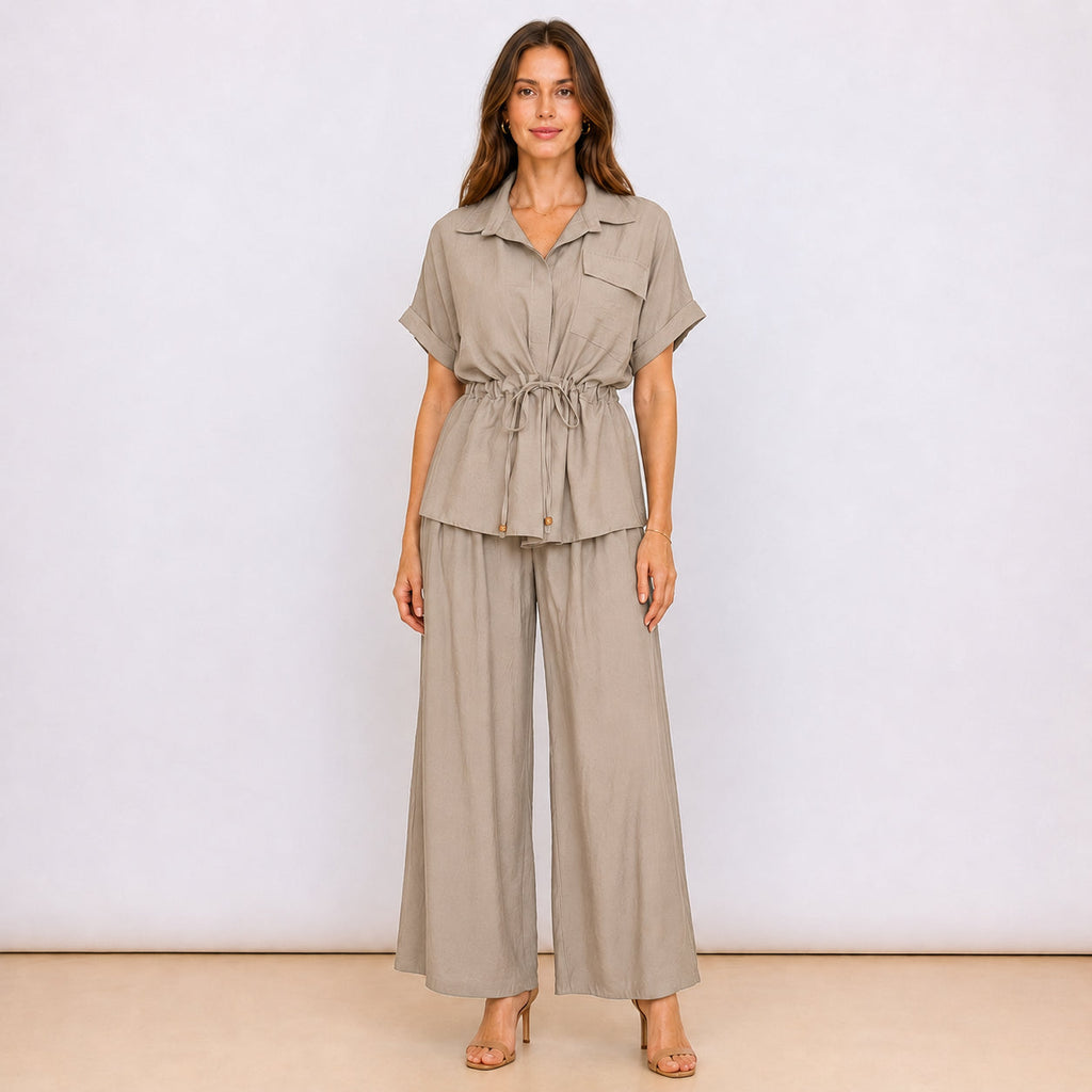 [2026] Capri, Ensemble Chemise et Pantalon Coordonné Avec Cordon de Serrage à la Taille
