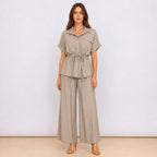 [2026] Capri, Ensemble Chemise et Pantalon Coordonné Avec Cordon de Serrage à la Taille
