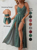 Robe moulante rayée bohème pour femme, fendue aux cuisses, dos nu à bretelles spaghetti, parfaite pour les vacances à la plage et superposer